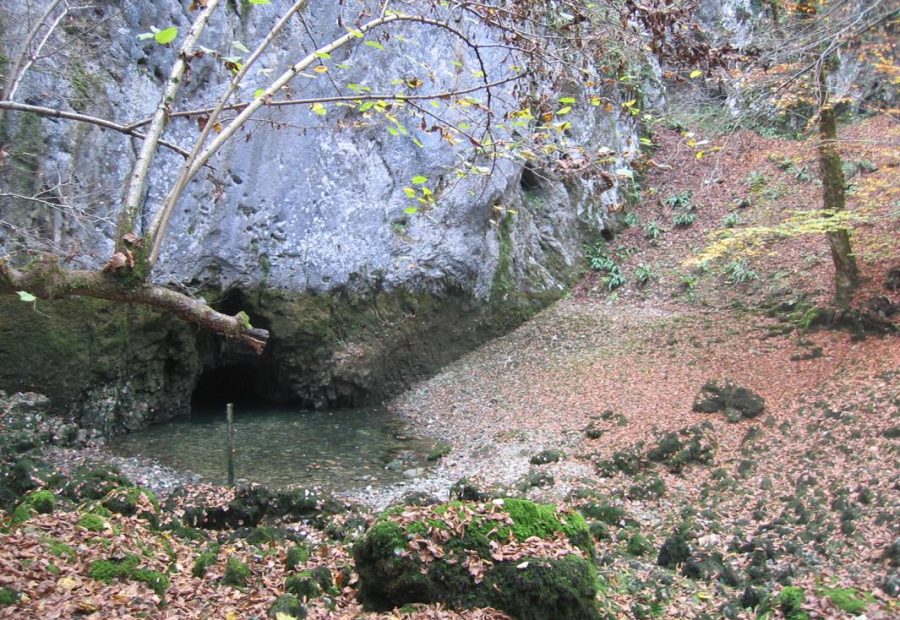 Veliko okence («big window»), south of Vrhnika, ca. 20km west of Slovenia's capital Ljubljana. One of several karst springs, which feed river Ljubljanica. In f
